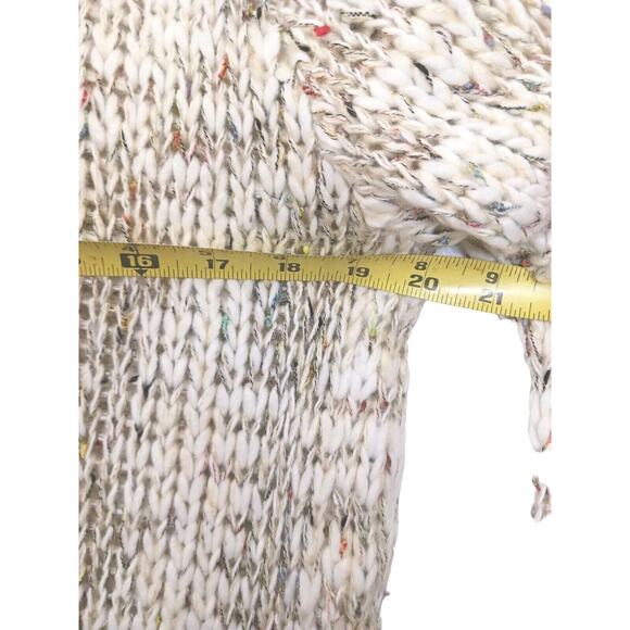 Sage & Flower Cardigan Sweater Sz L XL BEIGE Cableknit Fringes Bohemian Coastal - Picture 10 of 16